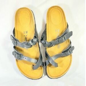 Aerothotic Braided Double Strap Sandals Black Tan Footbed Women 38 US 7.5